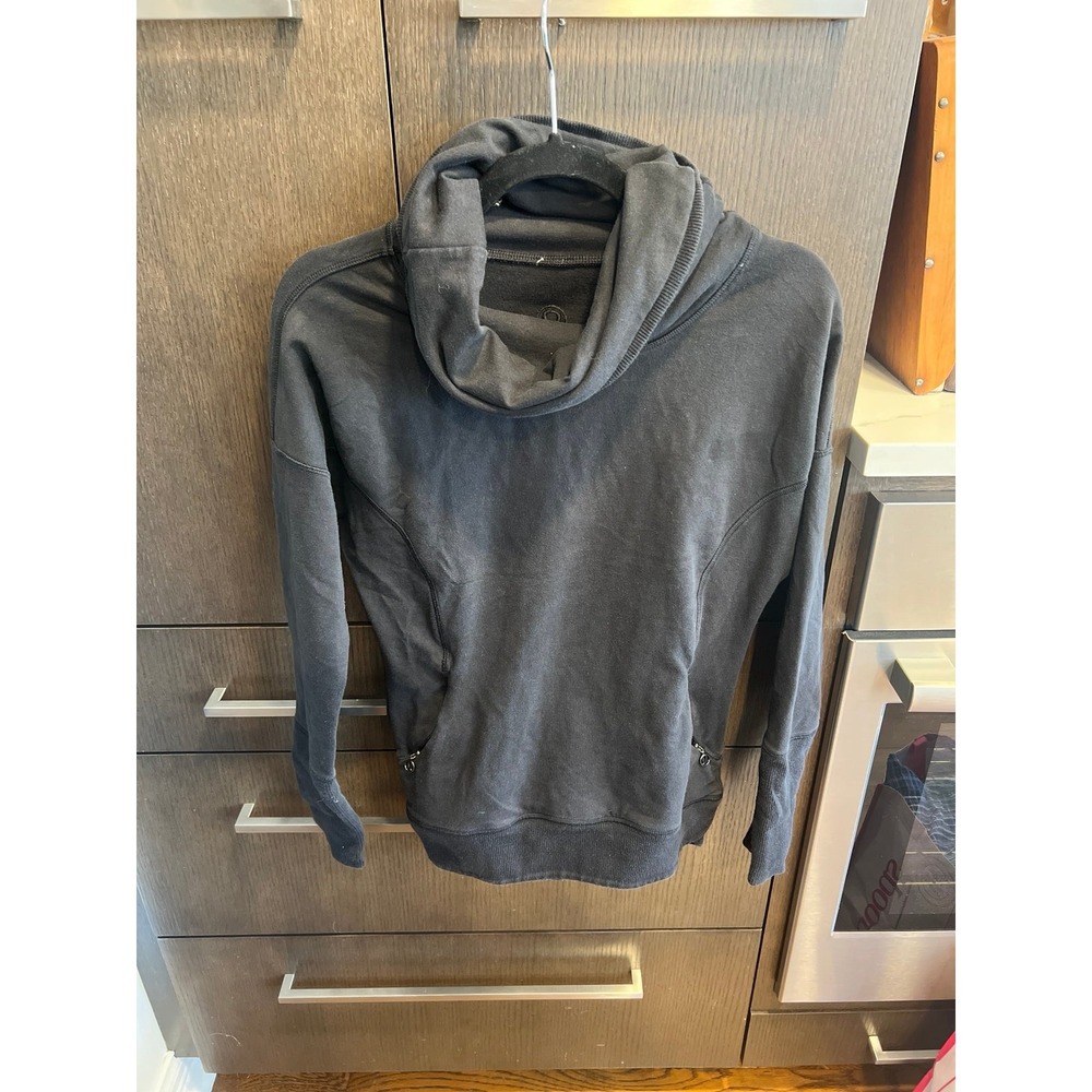 Lululemon Rest Day‎ Pullover or Stress Less Cowl Neck Hoodie black Stretch 2